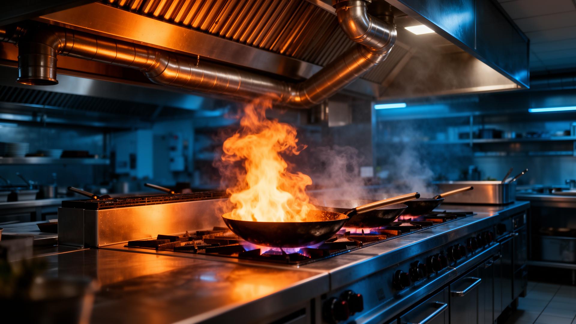 Professionele keuken met afzuigkap